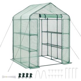 Walk-in Greenhouse, 55.5" x 56.1" x 78.7" Greenhouse for Outdoors with PE Cover, 2 Tiers 8 Shelves, Roll-Up Zipper Door, Walk in Green House