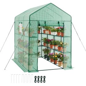 Walk-in Green House, 54 x 81.1 x 77.2 in, Greenhouse with Shelves, High Strength PE Cover with Zipper Door and Steel Frame, Assembly in Minutes