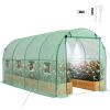 Walk-in Tunnel Greenhouse, 15 x 7 x 7 ft Hoop House Greenhouse Tunnel with Watering System, Plant Hot House with Steel Frame, PE Cover