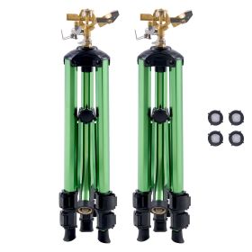 Impact Sprinkler on Tripod Base, 2 Packs, Heavy Duty Tripod Sprinklers with Brass Head & 3/4"NH Connector, 360 Degree Large Area Irrigation Sprinkler