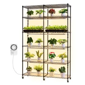Plant Shelf with Grow Light, 6-Tier Double-Row Plant Stand, 71in Tall Indoor Plants Display Rack with Wheels & Timer, 200W Full Spectrum Grow Lights