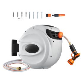 Retractable Hose Reel, 65 ft x 5/8 inch, 180Â° Swivel Bracket Wall-Mounted, Garden Water Hose Reel with 9-Pattern Nozzle, Automatic Rewind