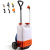 Battery Powered Backpack Sprayer with Cart, 0-94 PSI Adjustable Pressure, 4 Gallon Tank on Wheels, with 8 Nozzles and 2 Wands, 12V 7.2Ah Battery