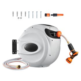 Retractable Hose Reel, 115 ft x 1/2 inch, 180Â° Swivel Bracket Wall-Mounted, Garden Water Hose Reel with 9-Pattern Nozzle, Automatic Rewind