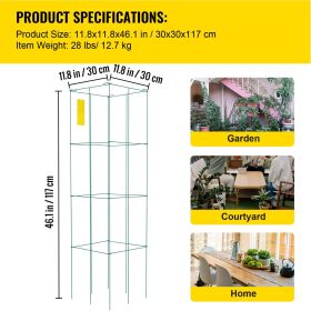 Tomato Cages, 11.8" x 11.8" x 46.1", 10 Packs Square Plant Support Cages, Green PVC-Coated Steel Tomato Towers for Climbing Vegetables, Plants