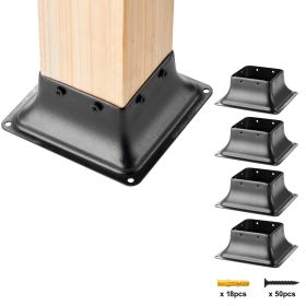 4x4 Post Base 4Pcs, Internal 3.6"x3.6" Heavy Duty Powder-Coated Steel Post Bracket Fit for Standard Wood Post Anchor