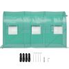 12 x 7 x 7 ft Walk-in Tunnel Greenhouse, Portable Plant Hot House with Galvanized Steel Hoops, 1 Top Beams, 2 Diagonal Poles