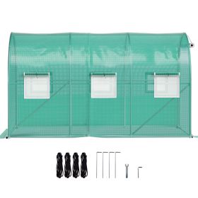 12 x 7 x 7 ft Walk-in Tunnel Greenhouse, Portable Plant Hot House with Galvanized Steel Hoops, 1 Top Beams, 2 Diagonal Poles