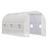 Outsunny 15' x 7' x 7' Walk-In Tunnel Greenhouse, Large Garden Hot House Kit with 6 Roll-up Windows & Roll Up Door, Steel Frame, White
