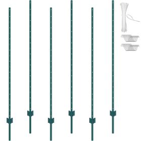 6 Feet Fence Post, 6 Pack U-Channel Heavy Duty Metal Fence Posts, Sturdy Steel Fence Stakes for Garden Yard, Lawn, Farms and Outdoor Wire Fencing