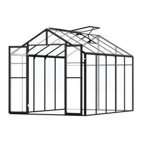 Polycarbonate Greenhouse, 8 x 10 Ft, Outdoor Greenhouse with 2 Vent Windows, Pavilion Styled Greenhouse with Hinged Door