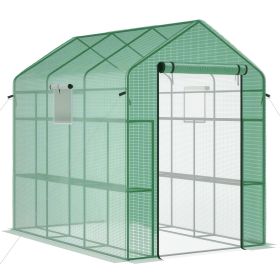 7' x 5' x 6' Walk-in Greenhouse for Outdoors with Mesh Door and Windows, 18 Shelf Hot House with Trellis, Plant Labels