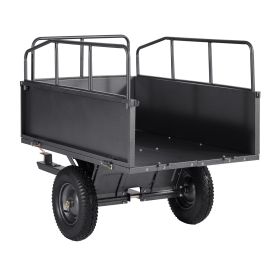 Garden Utility Trailer, 17 Cu. Ft & 600lbs Capacity, ATV UTV Hauling Trailer, Tow Behind Steel Dump Cart with 16" Tires, Hand Pull or Foot Pedal