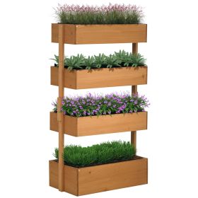 Vertical 4 Tier Raised Garden Bed, Wooden Planter Box, Self-Draining with Bed Liner for Indoor Outdoor Flowers, Vegetables and Herbs, Orange