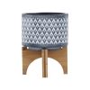 CERAMIC 5" AZTEC PLANTER ON WOODEN STAND, GRAY
