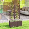 Planter Box with Trellis, Self Watering Raised Garden Bed with Lockable Wheels and Drainage Holes, Brown