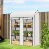 3 Tier Mini Greenhouse, Small Portable Greenhouse with 2 Roll-up Doors, 56.3" x 18.1" x 65", White