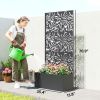 Metal Planter Box with Trellis, 71" Tall Raised Garden Bed with Privacy Screen and Drainage Holes, Banana-Leaf Cut-Outs