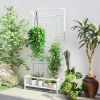 Metal Tall Plant Stand with Trellis and Hanging Bar, Plant Holder for Indoor Outdoor Use, 36" x 12.8" x 74", White