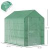 Walk-in Greenhouse 7x5x6 ft with PE Cover 3-Tier Shelves Steel Frame Roll-Up Zipper Door for Vegetables Green