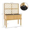 Elevated Wood Planter with Trellis for Climbing Plants, Raised Garden Bed with Legs and Drainage Holes, Natural Wood