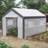 Walk-In Tunnel Greenhouse 12x7 White Dark Grey with Roll Up Windows Zippered Mesh Door