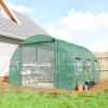 10'x11'x6' Walk-in Tunnel Greenhouse with Shelves, Mesh Door and Windows, Hoop House Greenhouse with PE Cover, Green