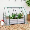 Raised Garden Bed with Greenhouse, Steel Planter Box with Plastic Cover, Roll-Up Window, Clear