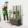 Planter Box with Trellis, Self Watering Raised Garden Bed with Lockable Wheels and Drainage Holes, Brown
