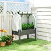 Raised Garden Bed with PE Greenhouse Cover Outdoor Planter Box for Herbs and Vegetables, 35 x 22 x 47 inch, Dark Gray
