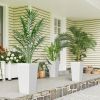 22.8 Inch Set of 3 Outdoor Planters with Stone Finish and Wheels, Stackable Tapered Planters with Drainage Hole, White