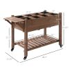 Raised Garden Bed 49x21x34 with Grow Grids & Storage Shelf on Wheels Brown