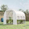 9.7' x 6.5' x 6.5' High Tunnel Greenhouse, with Anti-Tear PE Cover, Zipper Doors and Mesh Windows, Steel Frame, Walk-in Green House, White