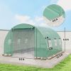 10'x11'x6' Walk-in Tunnel Greenhouse with Shelves, Mesh Door and Windows, Hoop House Greenhouse with PE Cover, Green