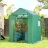 Greenhouse with Raised Garden Bed, Galvanized Steel Outdoor Greenhouse with Roll Up Door, 56" x 56" x 75", Green