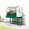 Galvanised Raised Garden Bed with Greenhouse Cover, Metal Elevated Garden Bed with Bed Liner, Bottom Shelf, Green