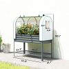 Galvanised Raised Garden Bed with Greenhouse Cover, Metal Elevated Garden Bed with Bed Liner, Bottom Shelf, Dark Gray