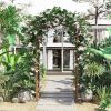 Fir Wood Garden Arbor Arch Trellis Pergola Style Roof Climbing Vines Stained Wood 79 inch