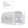 Outsunny 15' x 7' x 7' Walk-In Tunnel Greenhouse, Large Garden Hot House Kit with 6 Roll-up Windows & Roll Up Door, Steel Frame, White