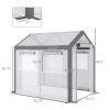 Outdoor Walk-In Tunnel Greenhouse with Roll-up Windows, 2 Zippered Doors, & Weather Cover, 8' L x 6' W x 7.4' H