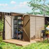 4.6' x 9' Outdoor Storage Shed, Lean to Garden Shed with Foundation Kit, Lockable Doors and Gloves for Patio, Lawn, Brown