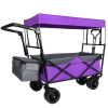 With Push Handle, 480Lbs Collapsible Wagon with Canopy, Wagon cart with 7" All-Terrain Wheels, Lightweight Foldable Wagon, Large Capacity for Camping