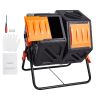 Compost Bin, 37-Gal Dual Chamber Composting Tumbler, High Volume Two Rotating Chambers with 2 Sliding Door and Steel Frame