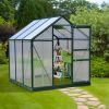 Walk In Greenhouse 6' X 6' X 7' Aluminum Polycarbonate Portable Garden Greenhouse With Rooftop Vent & UV-Resistant Walls Dark Green