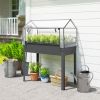 Elevated Garden Box with Greenhouse Cover, Raised Garden Bed with Legs and Drainage Hole for Vegetables, Dark Gray