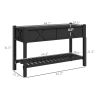 Raised Garden Bed, 47 x 22 x 31.5in Elevated Wood Planter Box with Storage Shelf, Drainage Holes and Liner, Black