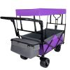With Push Handle, 480Lbs Collapsible Wagon with Canopy, Wagon cart with 7" All-Terrain Wheels, Lightweight Foldable Wagon, Large Capacity for Camping