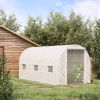 Outsunny 15' x 7' x 7' Walk-In Tunnel Greenhouse, Large Garden Hot House Kit with 6 Roll-up Windows & Roll Up Door, Steel Frame, White