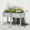 Raised Garden Bed Galvanized Steel, Elevated Planter Box with Storage Shelf, Bed Liner, 31.5" High, Silver