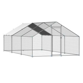 Metal Chicken Coop, 9.8x19.6x6.5 ft Large Walk-in Chicken Runs with Cover, Spire Roof Hen House Enclosure with Security Lock